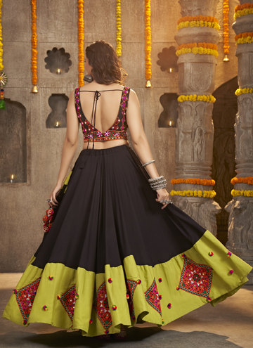 Black And Green Viscose Rayon Thread Work Chaniya Choli